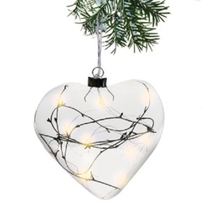 NYDELIG GLASSHJERTE MED LEDLYS,15 X 25 CM