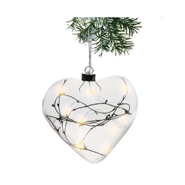 NYDELIG GLASSHJERTE MED LEDLYS,15 X 25 CM