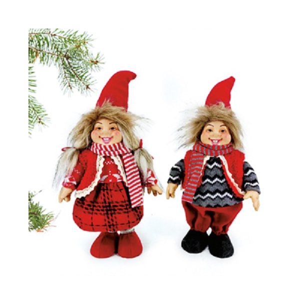 SKJNN NISSEJENTE MED RD LUE OG VEST, H 42 CM M/LUE