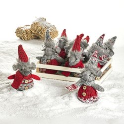 KOSELIG JULEMUS I STOFF MED RD LUE , H 13 CM