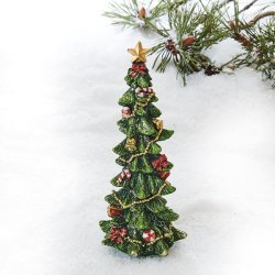 VAKKERT JULETRE I KERAMIKK MED PYNT OG GLITTER, H 19 CM