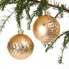 NYDELIG GLASSKULE, GULL MED GULLDEKOR, D 8 CM