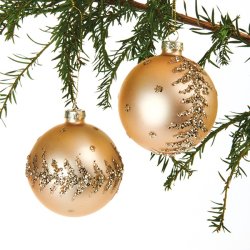 NYDELIG GLASSKULE, GULL MED GULLDEKOR, D 8 CM