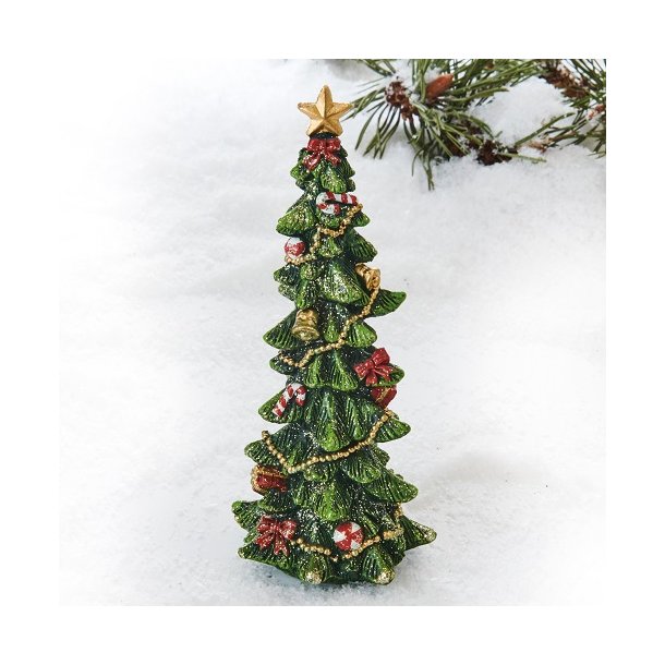 VAKKERT JULETRE I KERAMIKK MED PYNT OG GLITTER, H 19 CM