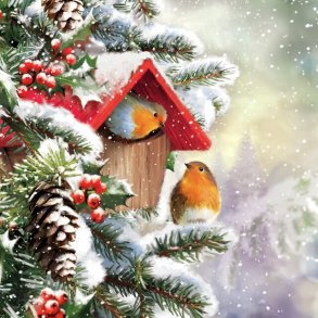 VAKKER JULESERVIETT MED FUGLEHUS,, LUNCH