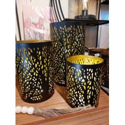 LEKKER LYKT I METALL, SVART MED GULLFARGET INNSIDE, 12 X 8 CM