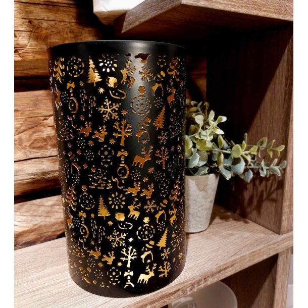 STILIG LYKT, SVART MED GJENNOMBRUTT MNSTER, H 25 CM